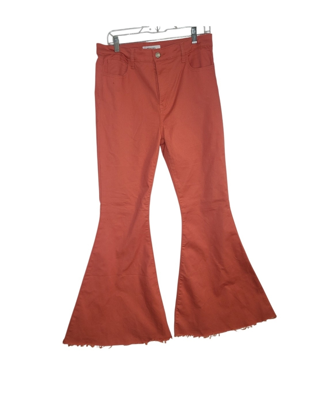 Zenana Terracotta High Waist Wide Flare Pants Raw Hem Stretch L